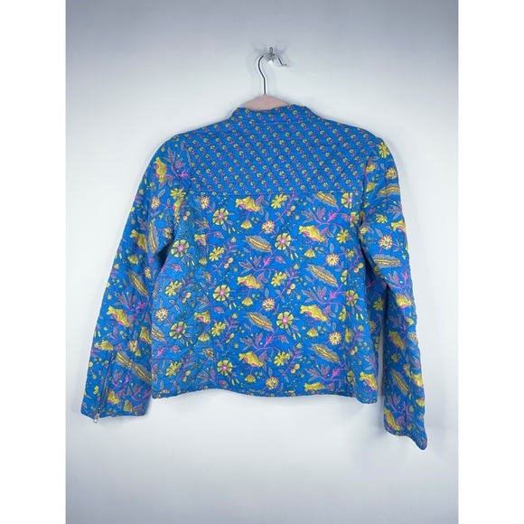 Anthropologie dRA Blue Yellow Quilted Floral Jacket Zip Front Block Print Small - Picture 6 of 12